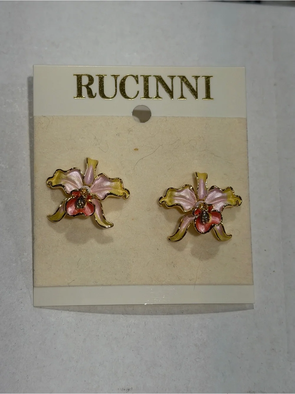 Rucinni Vintage Pink Floral Enamel Stud Earrings